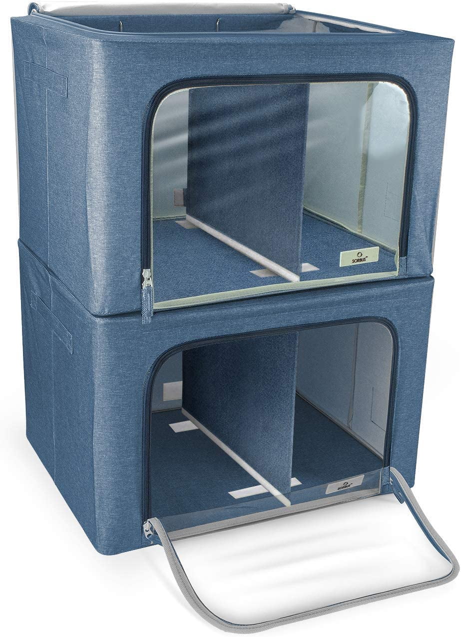 Sorbus Two Section Storage Chest and Boxes, Blue