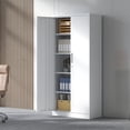 thumbnail image 2 of Xukmct 2 Doors Metal Garage Storage Cabinet with Shelves and Lock, 71" Tall Storage Cabinet for Garage, Workshop, Office, White, 2 of 9