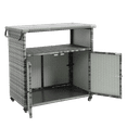 thumbnail image 4 of Gzxs Wicker Outdoor Bar Cart - Gray Rattan Patio Console Storage Table Buffet Sideboard Beverage Serving Cart on Wheels for Outside Backyard - 35.2"L x 20.6"W x 34.2"H, 4 of 9