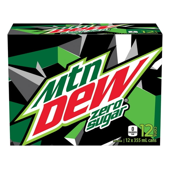 Mtn Dew Zero Sugar Soft Drink 12 x 355 mL, Cans, 12x355mL.