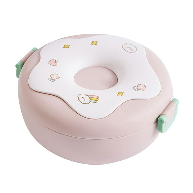 Kids Lunch Box Cute Donut Design Large Capacity Divided Compartments Portable Student Bento Box for Children Leak Proof Lid BPA Free Eco-Friendly