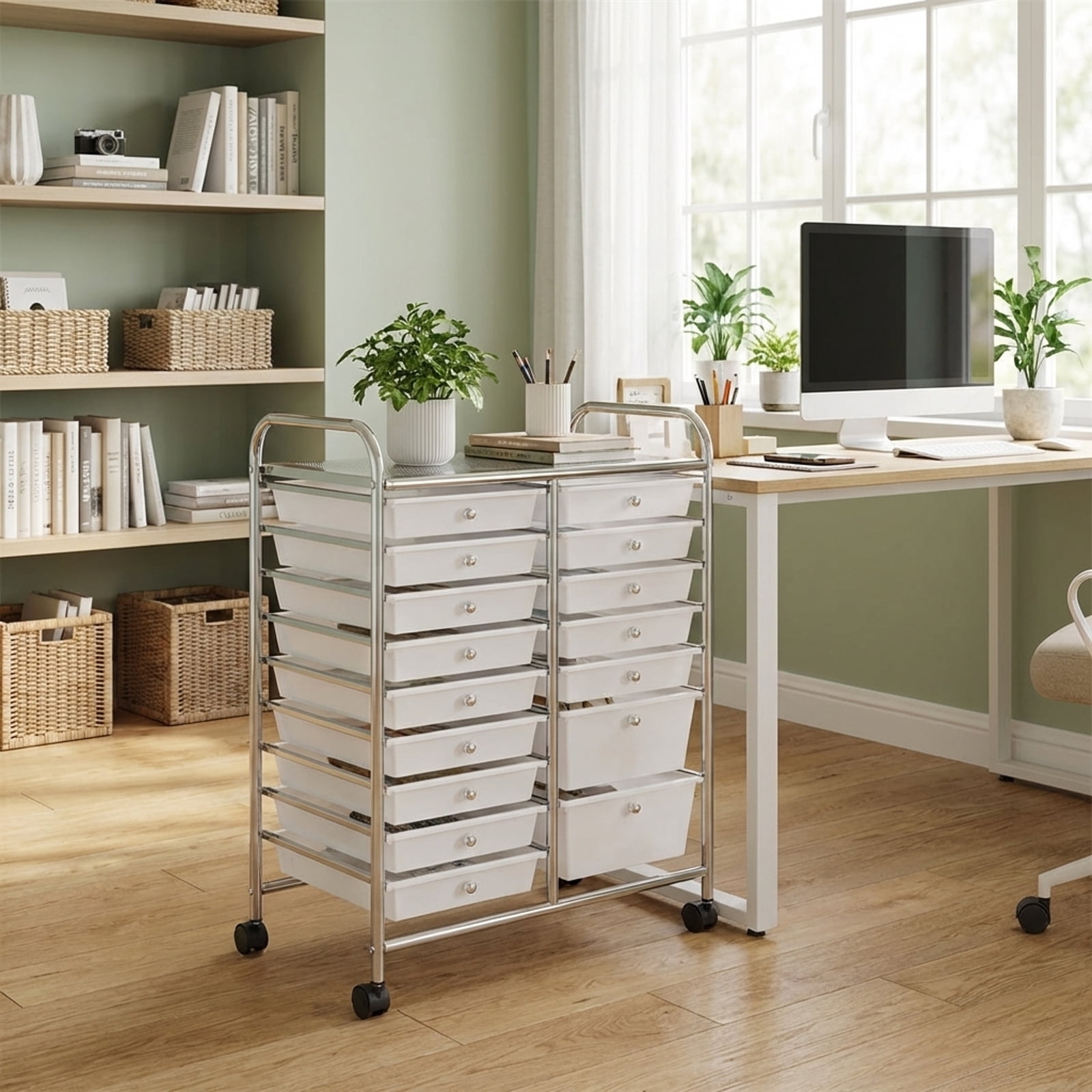 Furnibear 12-Drawer Clear Rolling Storage Cart See-Through Drawer Organizer with Locking Wheels for Crafts and Closet, Transparent