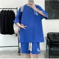 thumbnail image 3 of Conjunto de dos piezas deportivo de gran tamaño de estilo universitario japonés y coreano para hombre y niño, camiseta holgada informal de manga corta y pantalones cortos, 3 of 5