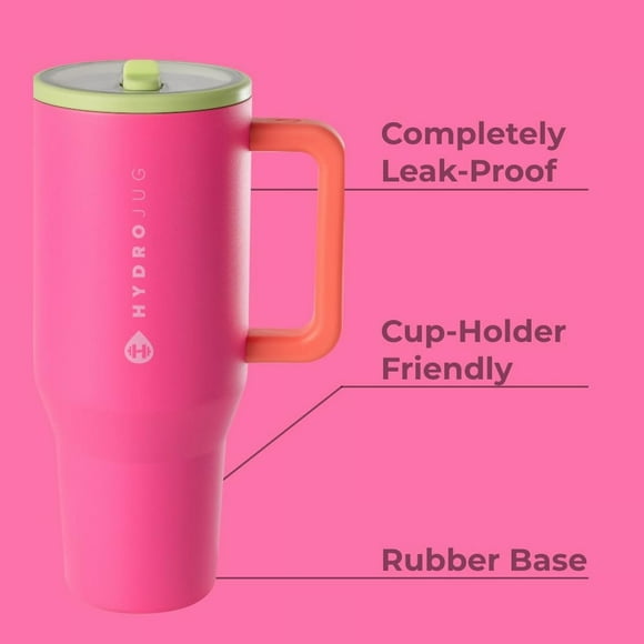 Hydro Jug 40oz Water Bottle – Leak-Proof, Reusable, Insulated Stainless Steel Tumbler with Handle(Hot Pink)