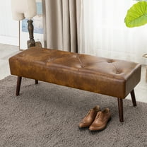 Furniliving Leather Entryway Bench Upholstered Long Bedroom Ottoman Mudroom Bench, Dust Yellow
