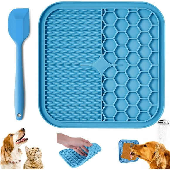 Dog Lick Pad, Slow Feeder Dog Lick Mat, Boredom Buster Perfect for Dog Food, Treats, Yogurt or Peanut Butter, Best Lick Pads for Pet Bathing, Grooming, and Dog Training (Blue)