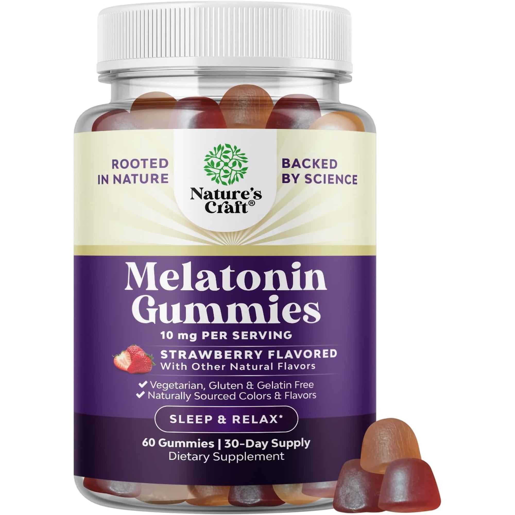 Natures Craft Melatonin Gummies, 10mg Sleep Aid Supplement for Better Sleep, 60 Count
