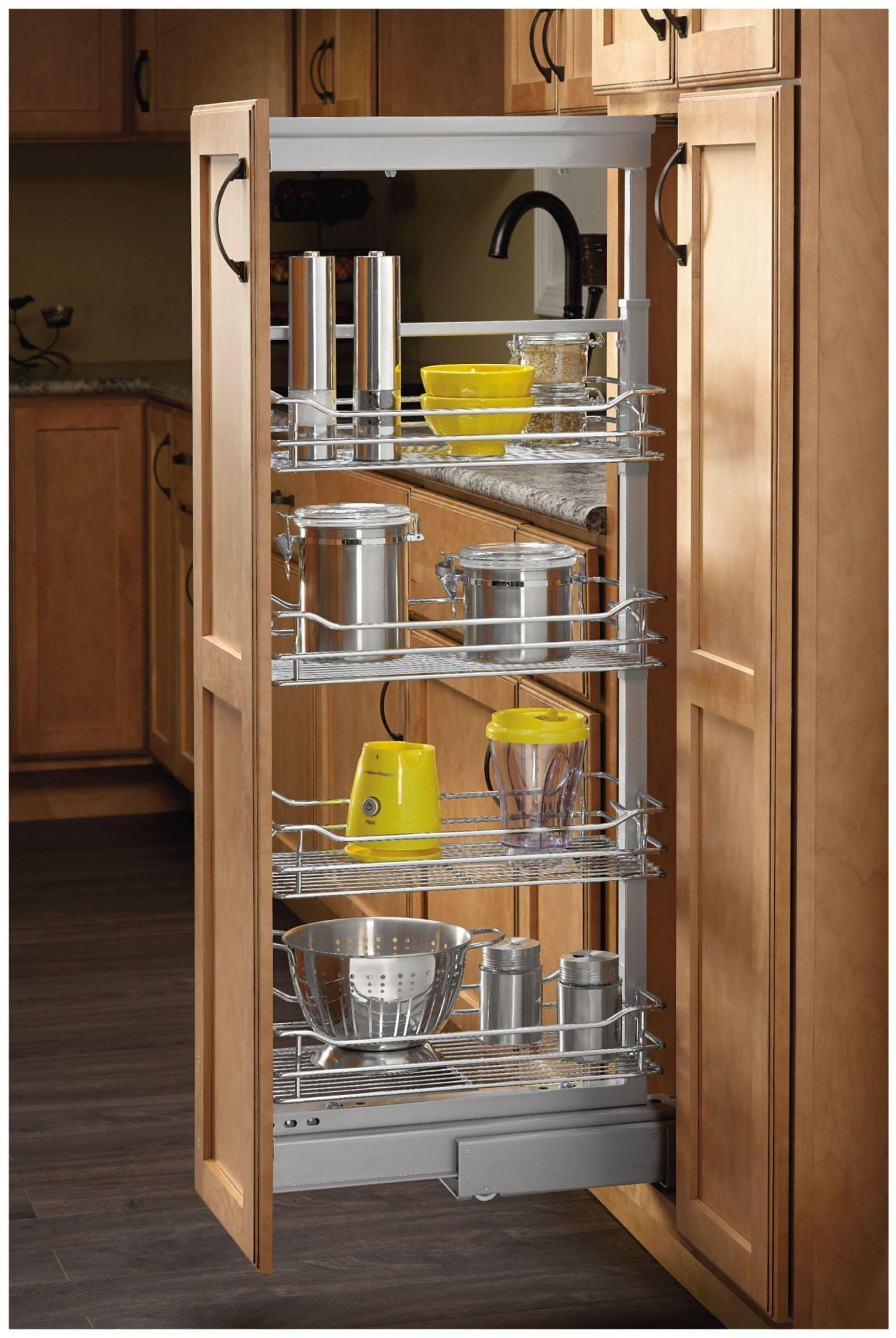 Rev-A-Shelf 5343-10-GR 10 in Chrome Solid Bottom Pantry Pullout Soft Close - Gray