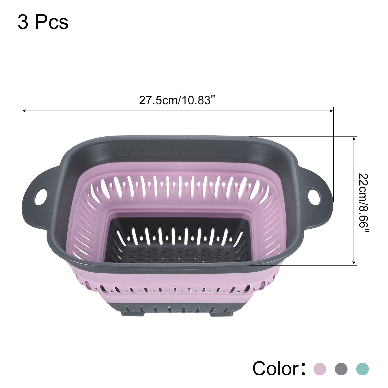 Unique Bargains Collapsible Colander Foldable Food Strainers Gray,Green,Pink