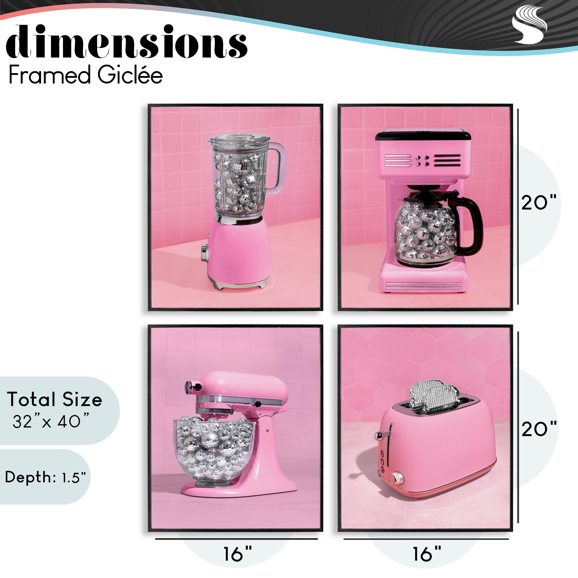Stupell Industries Disco Drink Blender over Pink 4 Piece Black Framed Giclee Art Set, design by LISH Creative