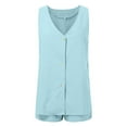 thumbnail image 4 of RMGVDSD Womens 2 Piece Linen Sets Summer Outfits Sleeveless V Neck Botton Down Tank Tops And Shorts Matching Set Women Fashion Travel Outfits, 4 of 8