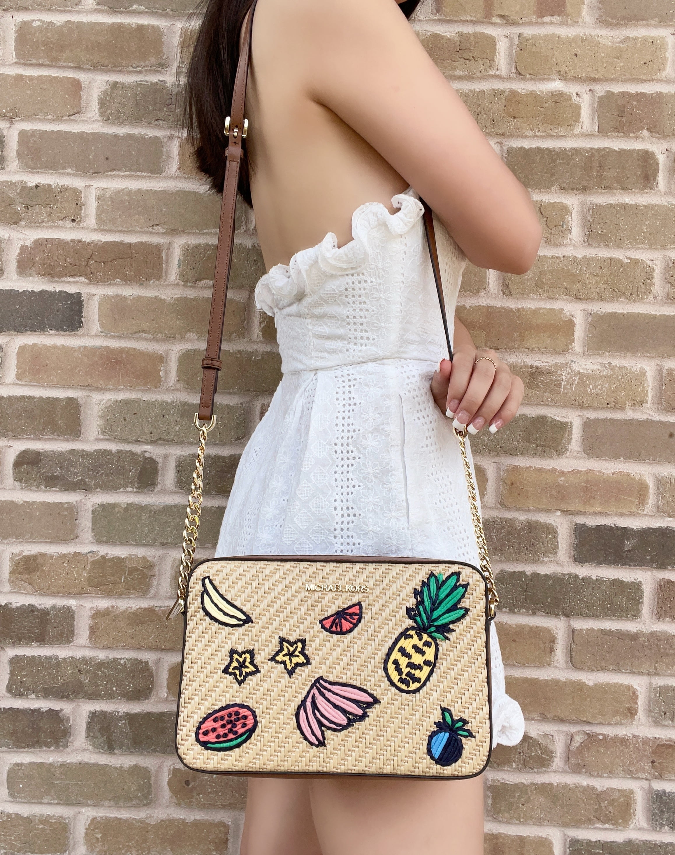 Michael Kors Island Escape Large East West Crossbody Bag Straw Neutral