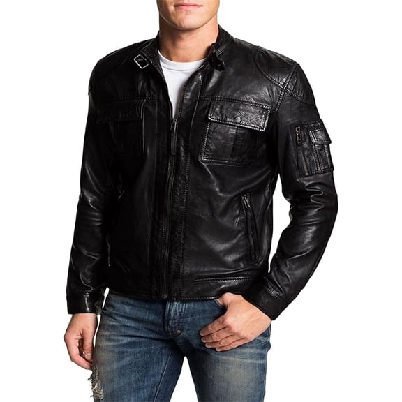 Mens Leather Jacket Slim Fit Biker Motorcycle Genuine Lambskin Jacket Coat A200