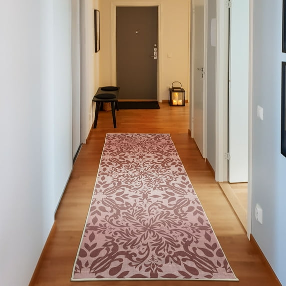 Oriental Decorative Rug, Mandala Inspired Curly Flowers and Leaves Details Frame Illustration, Quality Carpet for Bedroom Dorm and Living Room, 6 Sizes, Pale Pink, by Ambesonne