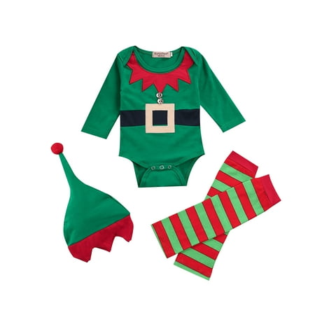 

Binpure Baby Christmas Clothes Set Contrast Color Romper+Leg Sleeves+Hat 3Pcs