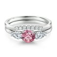 thumbnail image 3 of Gem Stone King 10K White Gold Pink and White Lab Grown Diamond 5 Stone Bridal Engagement Wedding Ring Set for Women (0.81 Cttw, Round: 5MM and 3MM, Size 6), 3 of 6