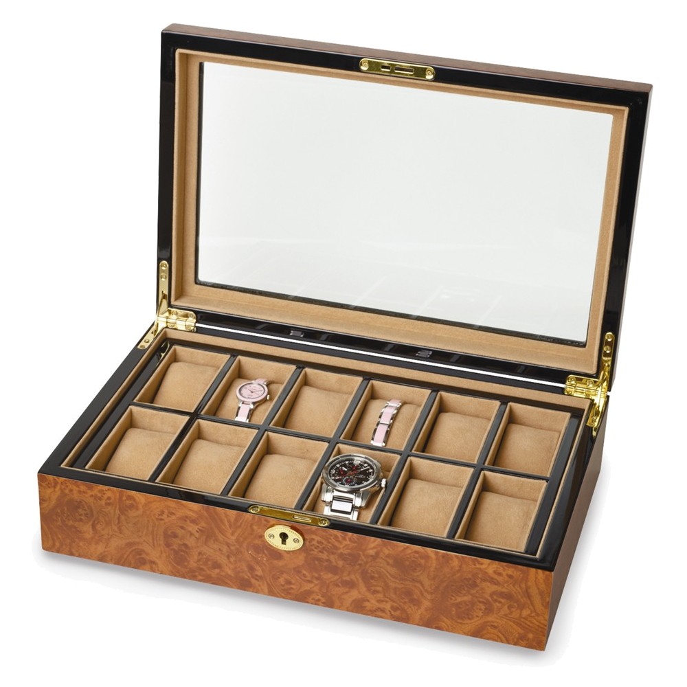 Versil Burl Wood High Gloss 12watch Box