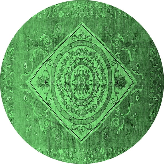Ahgly Company Indoor Round Oriental Emerald Green Industrial Area Rugs, 4' Round