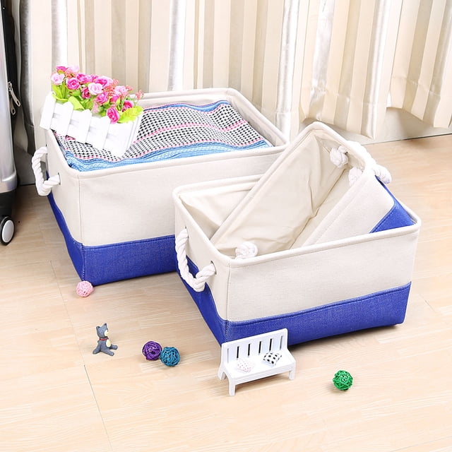 Canasta de Almacenamiento de Tela con Doble Asas para el Hogar Unique Bargains Closet Ropa Toalla Caja de Lavandería Contenedor Azul Tamaño L