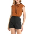 thumbnail image 6 of Allegra K Women's Tie Neck Cap Sleeve Button Down Ruffle Summer Shirts, 6 of 7