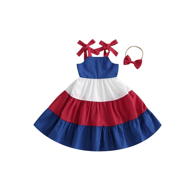Faithtur Robe Princesse pour Filles Enfants Couleur Contrastée Bretelles à Nouer Robe de Concours Robe de Fête avec Bandeau