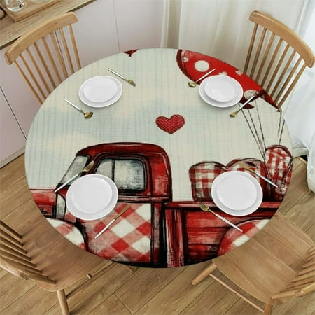 

Patifu Hearts Balloons Round Tablecloth - Stain-Resistant Washable Cloth for Indoor Outdoor Dining Events - Ideal for Home Kitchen Decor Picnics Camping Parties - Various Sizes Available 54 -58
