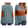 thumbnail image 2 of Blusas Elegantes e Informales para Mujer, con Bloques de Color, de Larga y Cuello en V, para Otoño. Azul S, 2 of 6