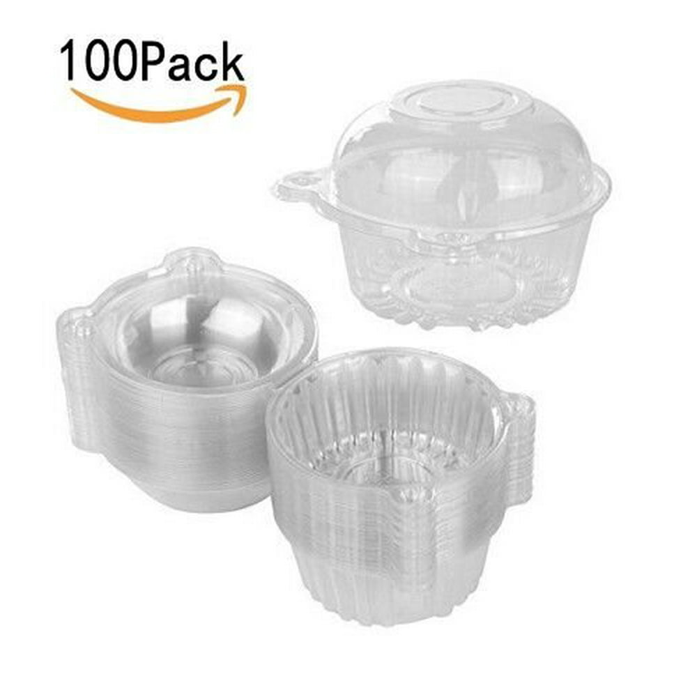 VGEBY 100pcs Plastic Cupcake Muffin Dome Holders Cases Boxes Cups Pods