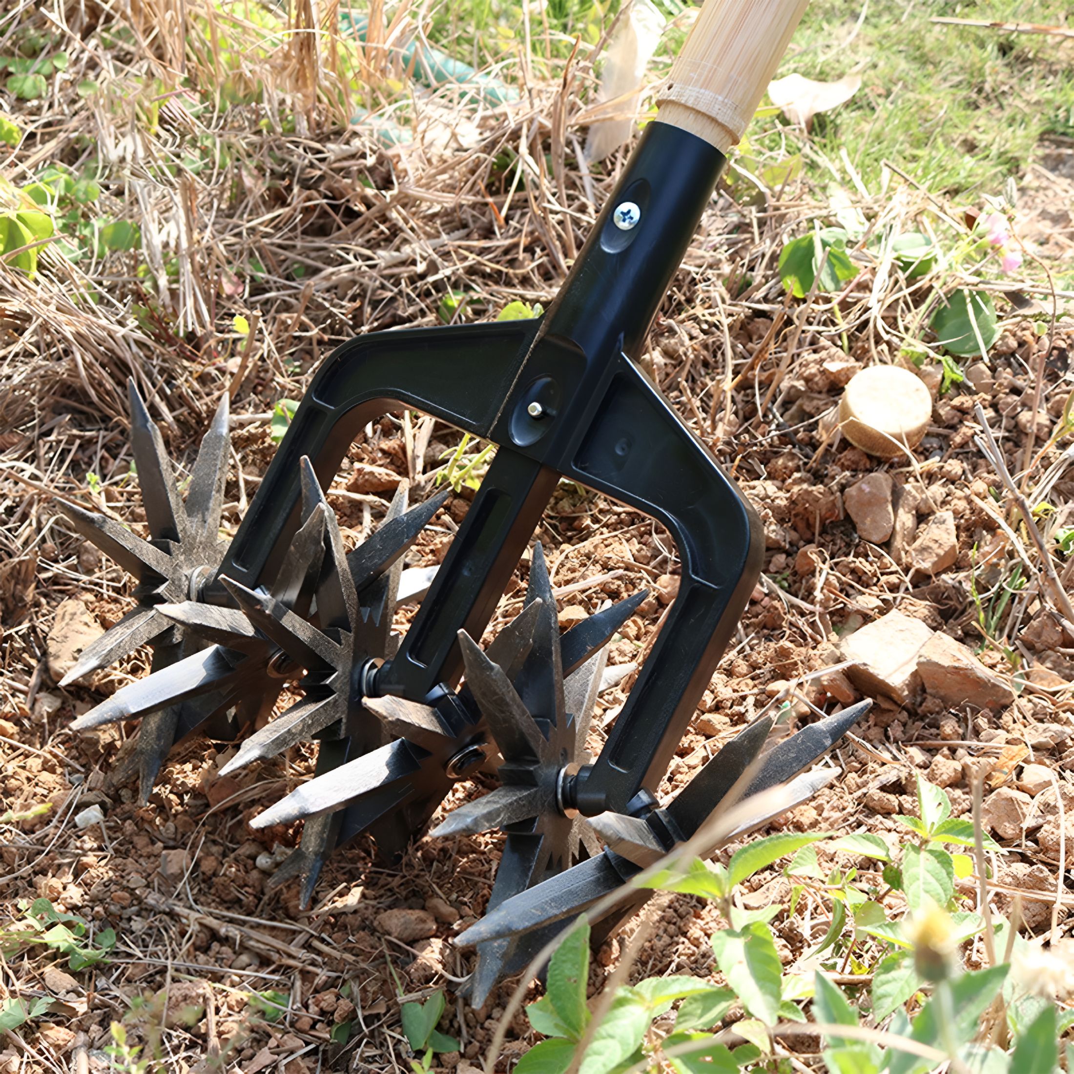 CURYMAY 2026 New Gardening Rotary Tiller,Manual Cultivator,Hand-Held Garden Cultivator with Detachable Tines,Reseeding Grass Or Terra Mixing (Without Pole)