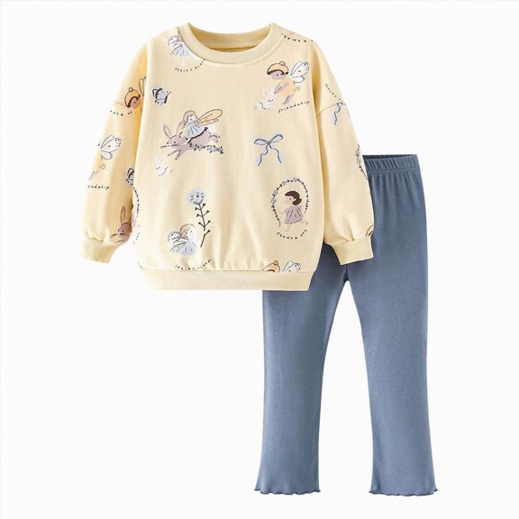 Nwiuh Toddler Girl Fall Clothes Outfit Long Sleeve Sweatshirt Pants Set | Toddler Baby Girl Clothes Infant Fall Winter Outfit Sweatshirts Pants 2 Pcs Set Girls Clothing (Light Yellow, 7-8 Years)
