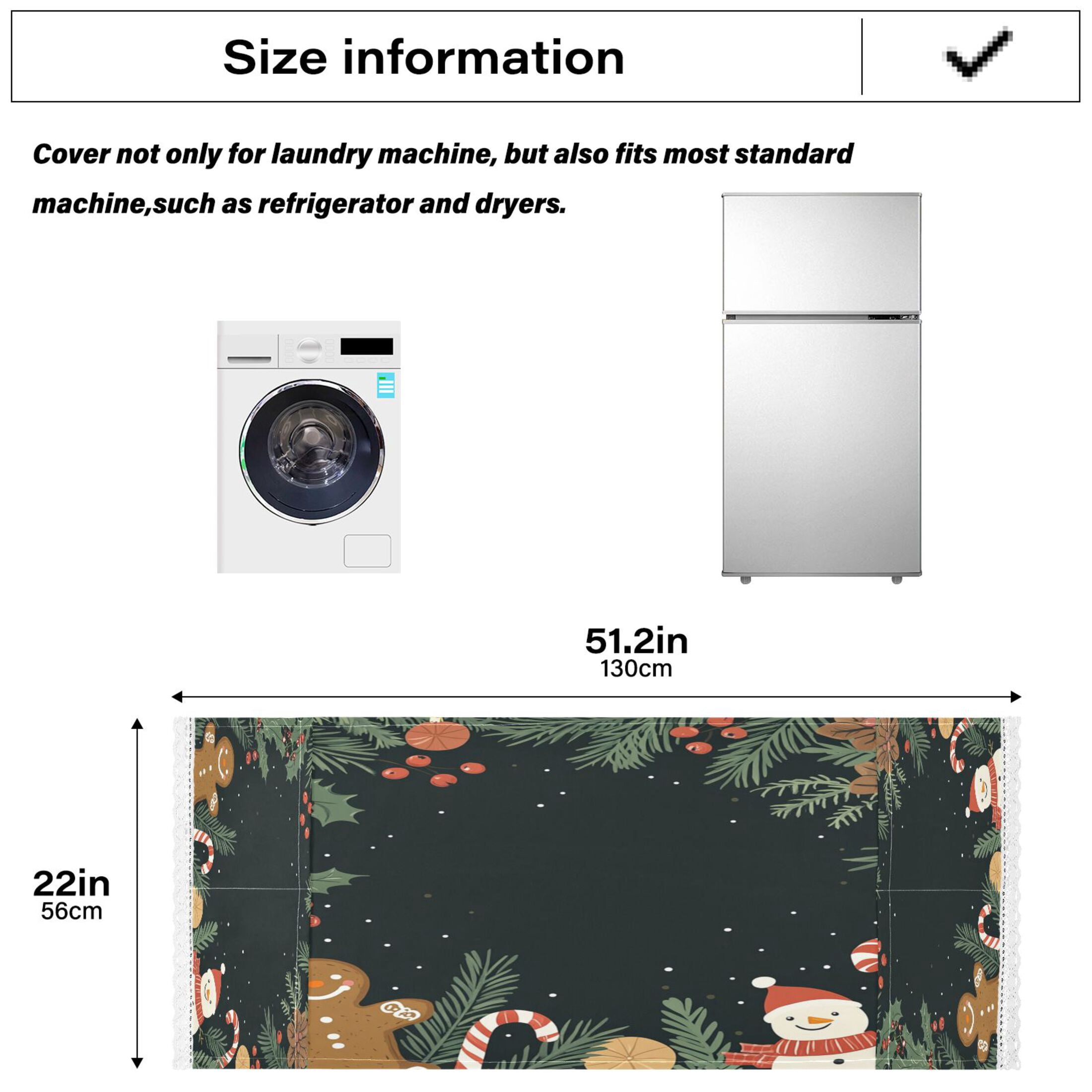 Merry ChristmasWasher and Dryer Covers Dust-Proof and Oil Resistant Fridge Cover with 4 Storage Pockets Washing Machine Top Cover for Laundry Kitchen Home 51.2 x 22 In