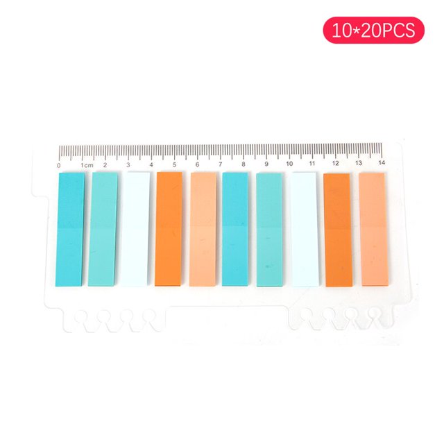 Notas de índice transparentes, papel de oficina, material escolar, papelería, rectangular pequeña tira adhesiva fluorescente, 10x20 piezas
