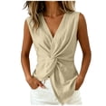 thumbnail image 2 of VBVC Women's Cotton Linen Twist Front Tank Top , Ladies' Deep V Neck Loose Fit Blouse , Summer Casual Vacation Sleeveless Shirt For Women,Khaki,S-2XL, 2 of 5