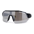 thumbnail image 3 of Mens Xloop Half Rim Oversize Shield Sharp Plastic Sunglasses Matte Black Yellow Silver Mirror, 3 of 4