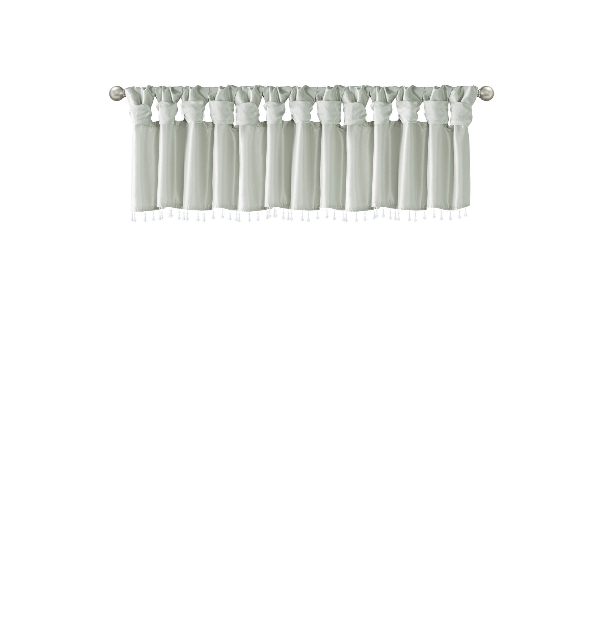 Lightweight Faux Silk Valance With Beads Dusty Aqua 50x26"