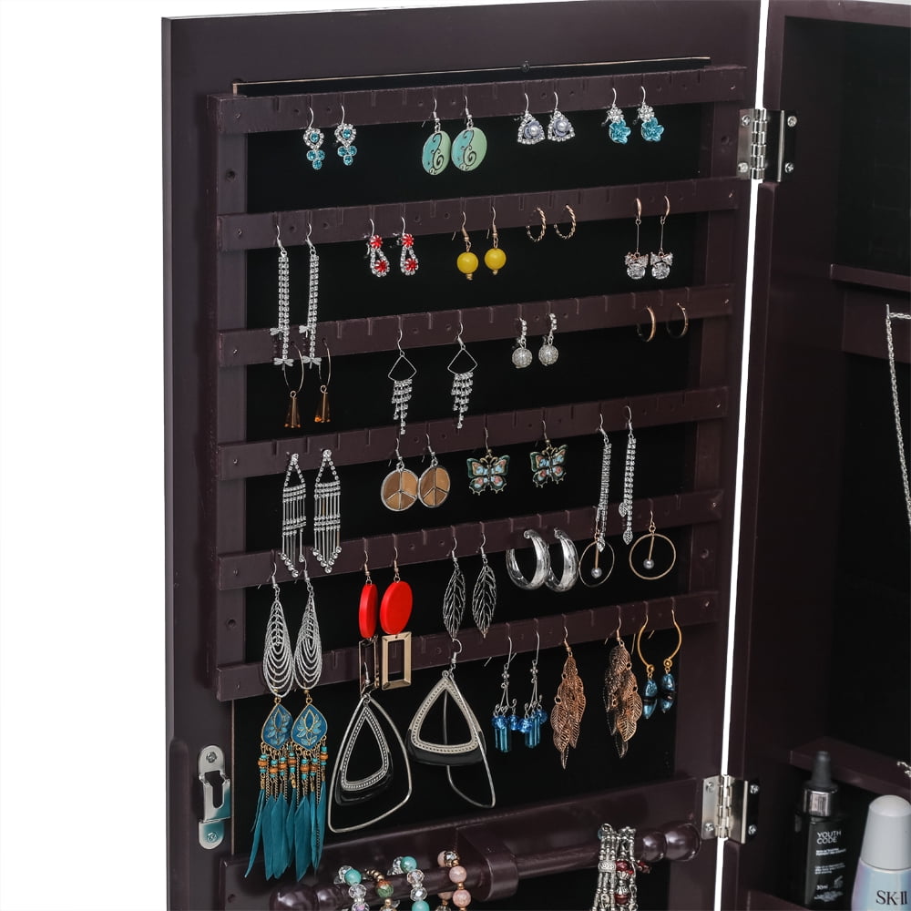 Lowestbest Jewelry Organizer with Mirror, Wooden Wall Mounted 5-Layer Jewelry Armoire, Jewelry Cabinet for Earrings Bracelets Rings Necklace, Dark Brown Lowestbest Jewelry Organizer with Mirror, Wooden Wall Mounted 5-Layer Jewelry Armoire, Jewelry Cabinet for Earrings Bracelets Rings Necklace, Dark Brown