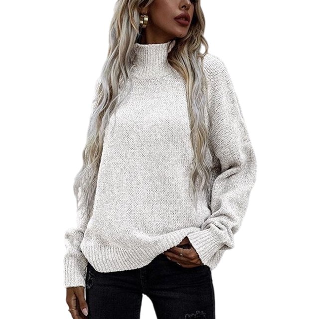 UKAP Chandail Femme Col Roulé Manches Longues Tricoté Décontracté Hiver Blanc m