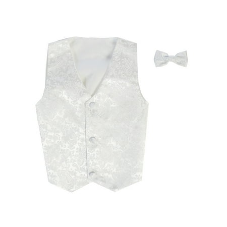 Vest and Clip On Boy Bowtie set - WHITE PAISLEY - 8/10