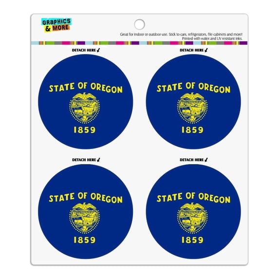 Oregon State Flag Refrigerator Fridge Locker Vinyl Circle Magnet Set