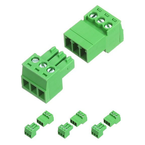 Uxcell 4 Set 3 Pin 3.5mm Pitch PCB Mount Screw Terminal Block Connector, Right Angle Pluggable Phoenix Plug for DIY Electronics Audio Power Modules 26-16AWG Cable
