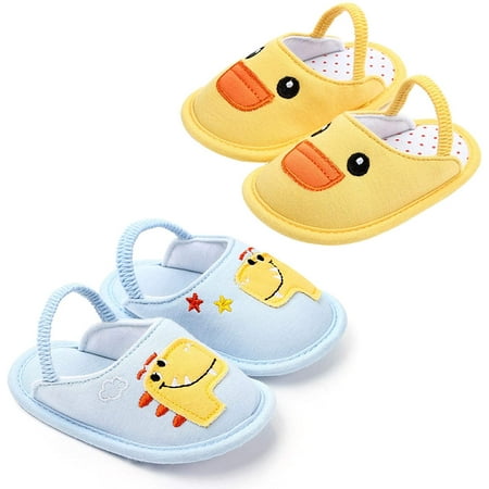 2 Pack Infant Baby Girls Sandals Elastic Back Strap Flats Slippers Soft Toddles Princess Shoes Faux Fur Slides Shoes First Walker House Shoes