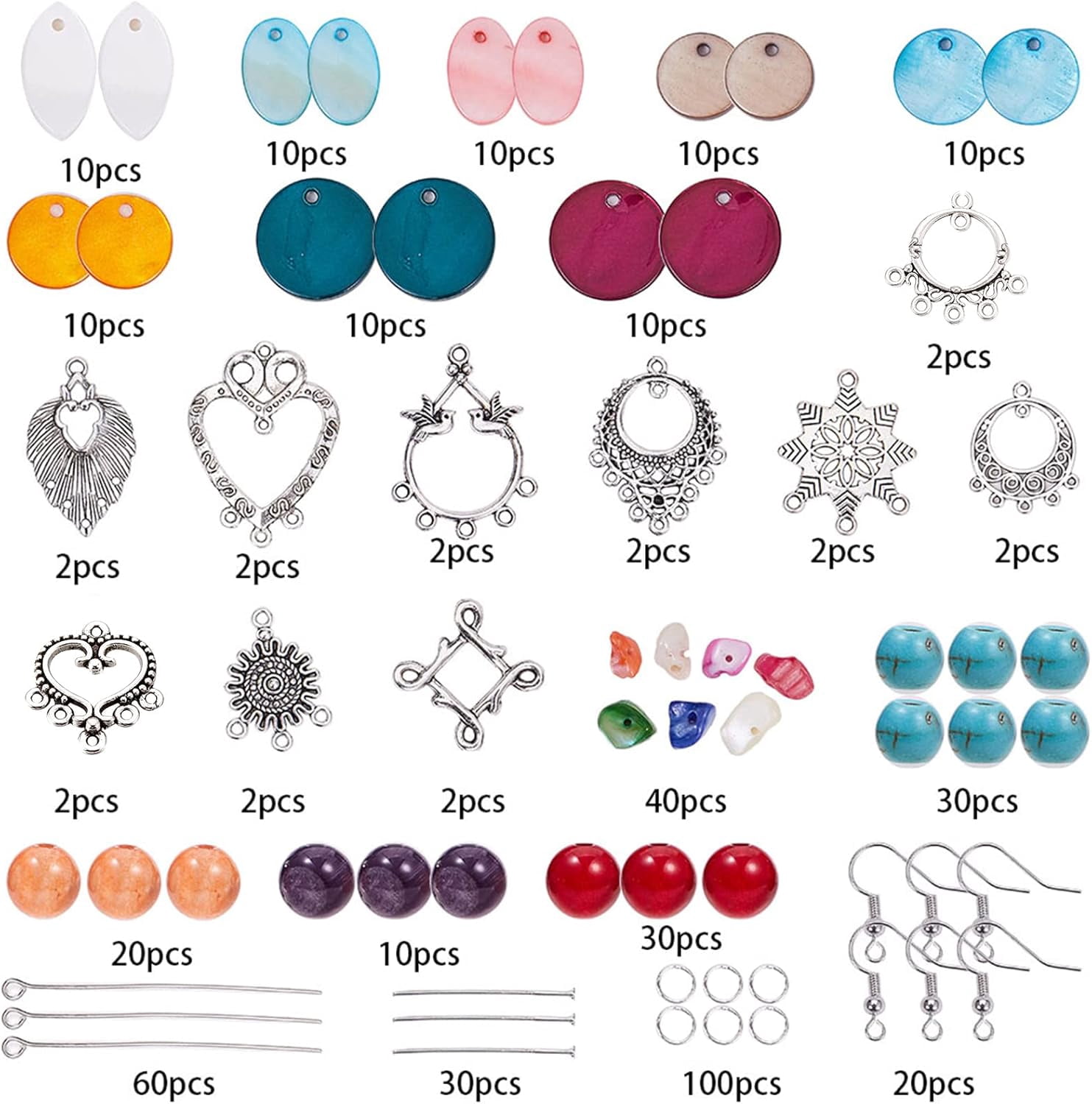 DIY Earring Making with Freshwater Shell Pendants Alloy Chandelier Components Links Natural & Synthetic Gemstone Beads and Brass Earring Hooks Mixed Color 4.6mm