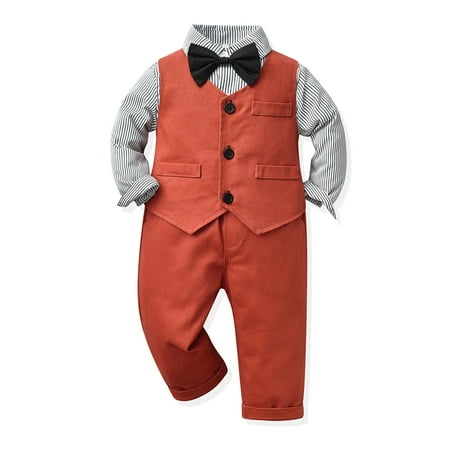 

MANHUJI Outfits for Kids Toddler Boys Long Sleeve Striped Prints T Shirt Tops Vest Coat Pants Child Kids Gentleman Outfits Girls Size 5 Clothes Girl Clothes Size 6 Girl Clothes Size 7-8 (B 80)