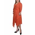 thumbnail image 2 of NY Collection Women's Plus Size 3/4 Sleeve Belted Chiffon Hankerchief Hem Dress, 2 of 4