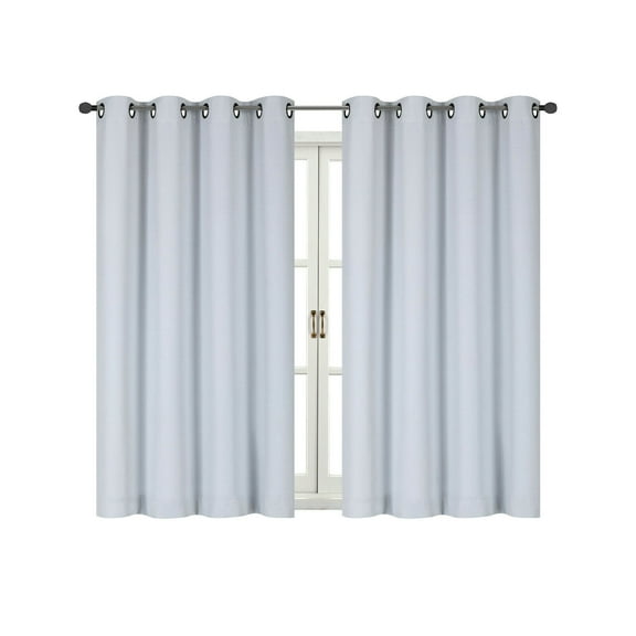 Energy Saving 100% Max Blackout Thermal Grommet Top Bath & Kitchen Window Curtains - Silver, 63 in. Long