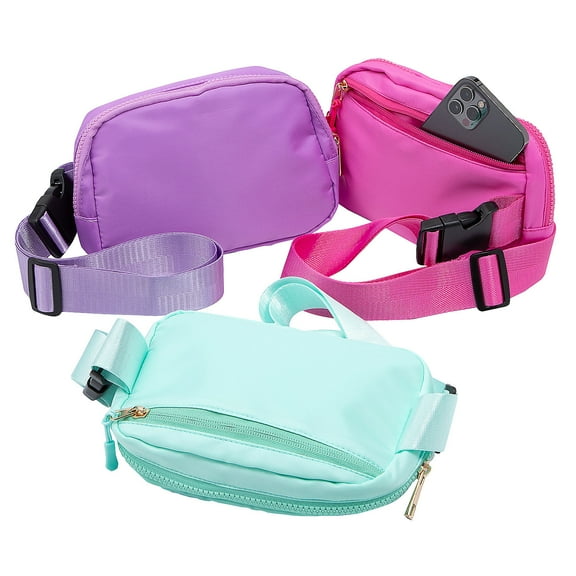 Fun Express 8 1/4" x 5 1/2" Pastel Polyester Crossbody Belt Bags – 6 Pieces
