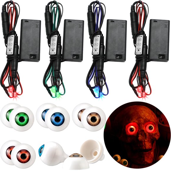 Lentes LED Glowing Eyes para Halloween, paquete de 8 con controlador de efectos