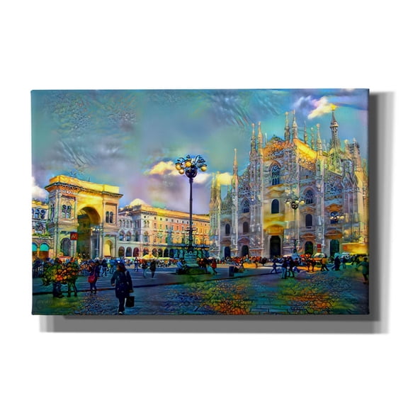 Epic Graffiti 'Milan Italy Piazza del Duomo' by Pedro Gavidia, Canvas Wall Art, 18"x12"