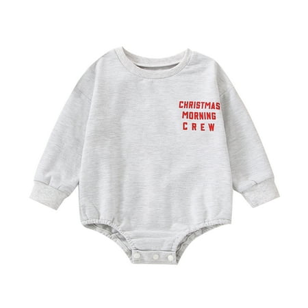 

Musuos Baby Boys Girls Christmas Romper Long Sleeve Round Neck Letter Print Loose Bodysuit