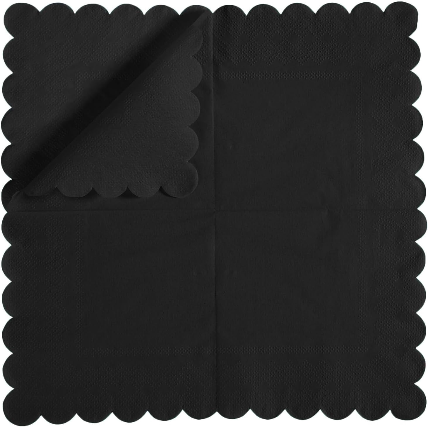 200 Pack Cocktail Napkin 2-Ply Scalloped Edged Dessert Napkins Folded 5 x 5 Inches Disposable Napkins for Dinner Wedding Birthday Party Bridal Anniversary Reception Event (Black)